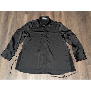MDRN Black Satin Button‎ Down Top Extra Large Tie Waist Long Sleeve XL